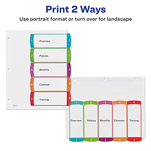 Avery 5 Tab Dividers for 3 Ring Binders, Customizable Table of Contents, Multicolor Tabs, 1 Set (11840) (Pack of 3) - size: Pack of 3