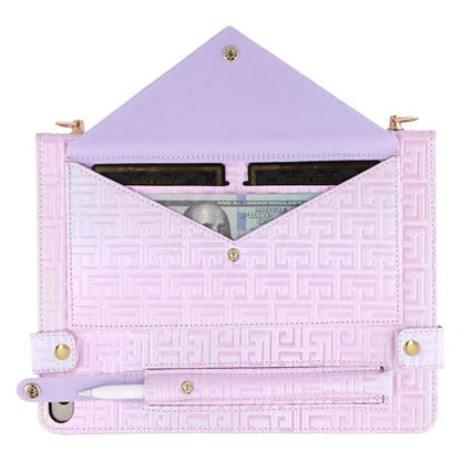 Shiny Case for iPad mini 5/4/3/2/1, Mini 7.9" Handbag Case, Techcircle Iridescent PU Leather Folio Envelope Pocket Stand Cover with Hand Strap+Shoulder Strap+Pencil Holder+Card Slots, Shiny Lilac - color: 03 Shiny Lilac, size: iPad Mini 5/4/3/2/1 7.9"
