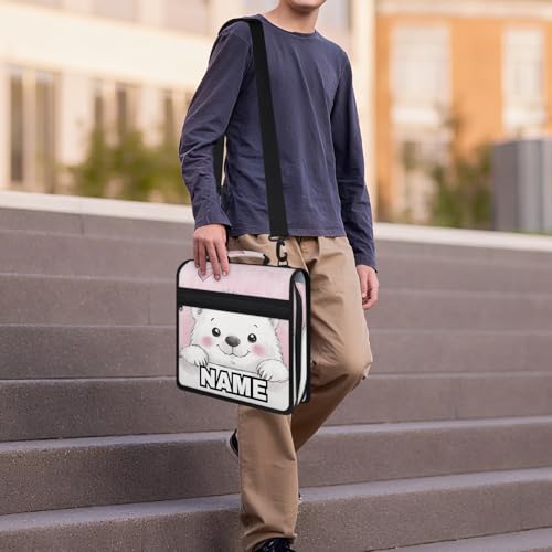 Custom Zipper Binder Heart Polar Bear 3 Ring Binder 1.5 Inch Expanding Pockets File Folder Large Capacity Document Organizer Bag with Handle and Strap - color: Multi 5