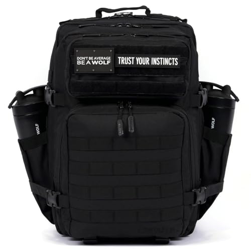 WOLFpak 45L Athletic Gym Backpack - Durable 1000D Waterproof Oxford Material with MOLLE Webbing, Laptop Pocket - color: Alpha Black Meal