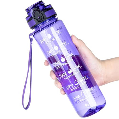 OLDLEY Water Bottle, 32oz Motivational Sports Water Bottle with Time Marker - Times to Drink - Tritan, BPA Free, Wide Mouth Leakproof,Deep Purple - color: Deep Purple