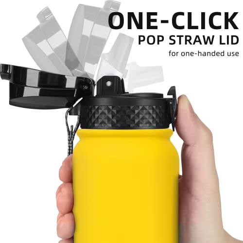 Fanhaw 20 Oz Kids Insulated Stainless Steel Water Bottle with Straw Lid, Leakproof & Anti-Dust Everyday Use Bottle for School, Women & Men, Back to School Essentials (Yellow) - color: Yellow, style: 20 Ounces