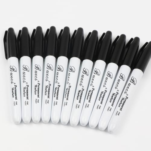 Buecs Permanent Markers, 60 Count Black Permanent Markers, Fine Point, Waterproof & Smear Proof Markers, Quick Drying, Office Supplies for School, Office, Home