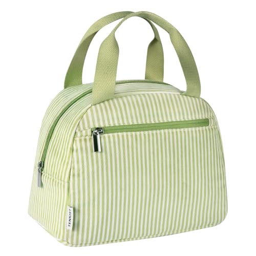 TENKIST Cute Lunch Box Tote Bag - Cooler Corduroy Insulated Bags for Women - Lightweight Reusable Portable Soft Lunch Pail Kit for Adults Work Picnic Travel Green 8L - color: J-Green, size: 8L