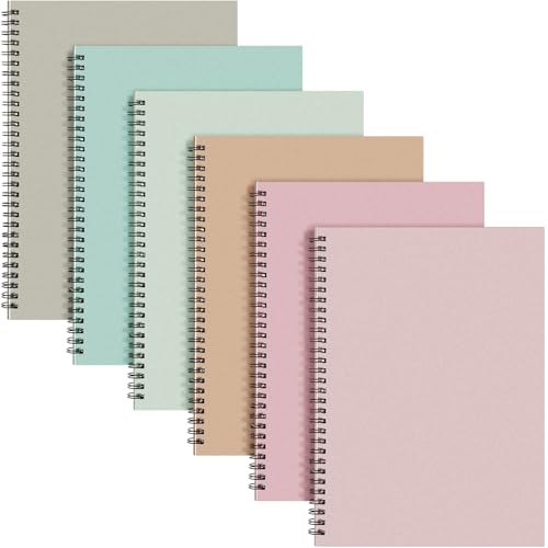 Fuutreo 6 Pack B5 Spiral Notebooks 10.5 x 7.45 Inch College Ruled Aesthetic Journal Kraft Hardcover 70 Sheets (140 Pages) Spiral Notebook for Office Students Work Journaling(Boho,Blue Green) - color: Boho
