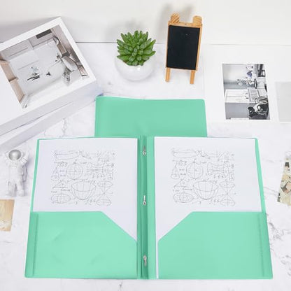 Yeaqee 80 Pcs Plastic Folders with Pockets and Prongs Plastic Folder 2 Pockets 3 Prongs with Business Card Slot Back to School Folders for Students, Teachers, Office Workers (Light Green) - color: Light Green