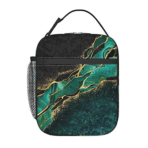 YETTA YANG Marble Black Green Gold Portable Lunch Bag Insulated Lunch Box Reusable Totes For Women Men Work Picnic Camping - color: Black16