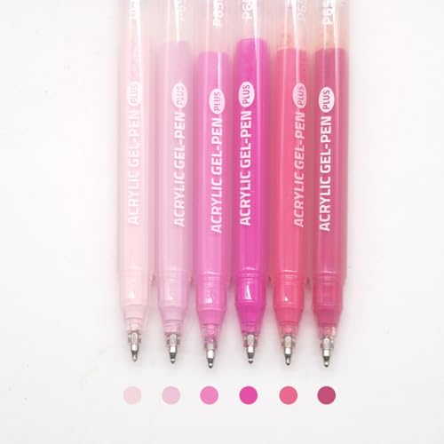 Acrylic Gel Pens for Coloring Books, Quick Dry 6 Pcs 1.0mm Fine Point Gel Marker Pen for Drawing, Journaling Art, Sweet Pink - color: Sweet Pink
