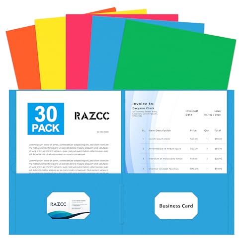 Two Pocket Folders, RAZCC 30 Pack File Folders with Pockets Fit Letter Size Paper, Thick Paper File Folder for School Office Business Home, Assorted 5 Colors - color: Light Colors