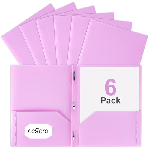 Aegero Folders with Pockets and Prong with Fasteners (6 Pack,Purple Pink),Durable Plastic Pocket Folders with Prongs,Tear Resistant,2 Pocket 3 Prong Folders for Schoolwork & Office,Letter Size - color: Purple Pink, size: 1 Set（6pack）