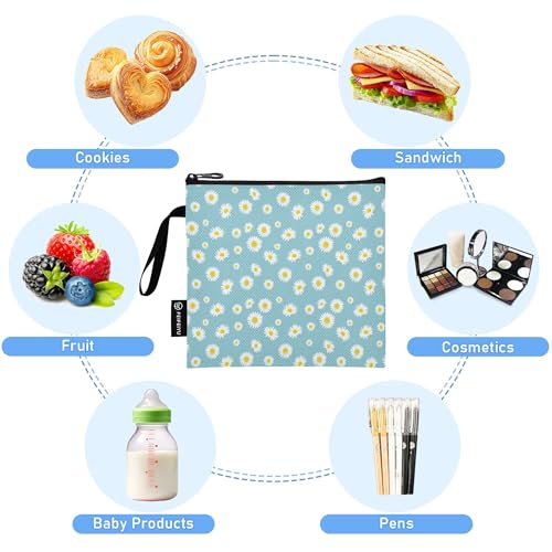 Reusable Food Storage Bags Daisy Flowers and Polka Dots 3 Pack Set Lunch Bag Compact Sandwich Snack Bag Small Medium Large for Lunch, Travel & Organization - color: Bag 11