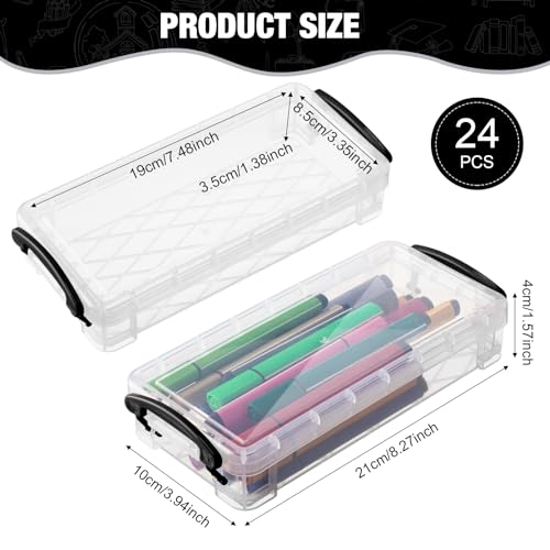 Gueevin 24 Pcs Large Capacity Plastic Pencil Box Clear Plastic Pencil Case Crayon Box with Snap Tight Lid Watercolor Pen Storage Brush Organizer Drawing Tools Container (Black) - color: Black