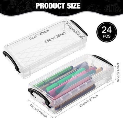 Gueevin 24 Pcs Large Capacity Plastic Pencil Box Clear Plastic Pencil Case Crayon Box with Snap Tight Lid Watercolor Pen Storage Brush Organizer Drawing Tools Container (Black) - color: Black
