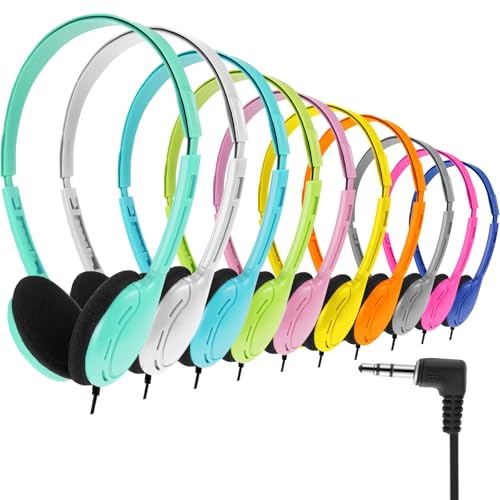 Yunsailing 10 Pack Bulk Over Ear Headphones Set On Ear Headsets Earphones with Adjustable Headband and 3.5mm Plug for Group Learning, Computer Lab, Library, Online Lesson (Macaron 10 Color) - color: Macaron 10 Color