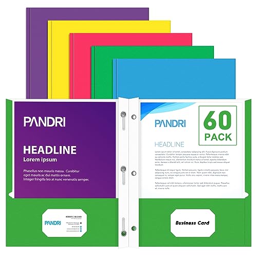 Two Pocket Folders, PANDRI 60 Pack Two Pocket Folders with Prongs, 2 Pocket 3 Prong Folders Designed for Office and Classroom, Letter Size, Assorted 5 Colors - color: Assorted 5 Light Colors