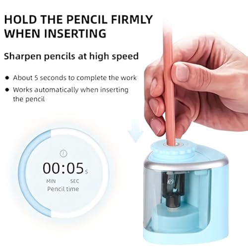 1PCS Pencil Sharpener Battery Operated, Quick Sharpening, Suitable for NO.2/Color Pencils(6-9 mm) Portable Electric Pencil Sharpener(Blue) - color: Blue