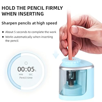 1PCS Pencil Sharpener Battery Operated, Quick Sharpening, Suitable for NO.2/Color Pencils(6-9 mm) Portable Electric Pencil Sharpener(Blue) - color: Blue