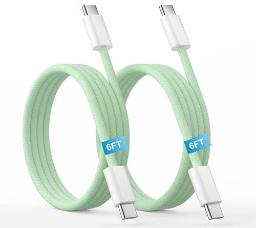 【2-Pack 6.6FT】 USB C to USB C Fast Charging Cable, Braided Type-C Cord for iPhone 17/16/15/Pro/Max, iPad Pro/Air/Mini, MacBook, Galaxy S24/S23/S22, Pixel 7/6-60W PD Durable Charger Cable, Green - style: Type C 6.6FT (Green)