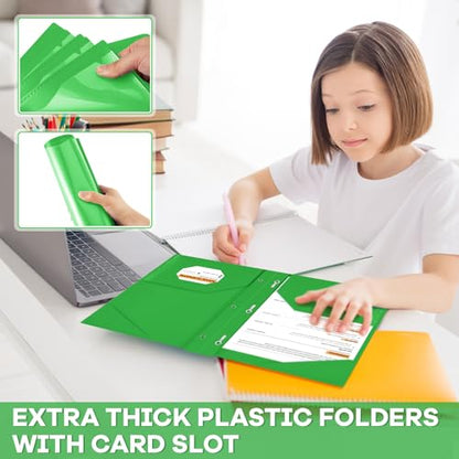 Henoyso 18 Pcs Plastic Folder with Clear Front Pocket and 3 Prong Plastic Folders with Card Slot Pocket Folders with Prongs for School Office (Fresh Green) - color: Fresh Green