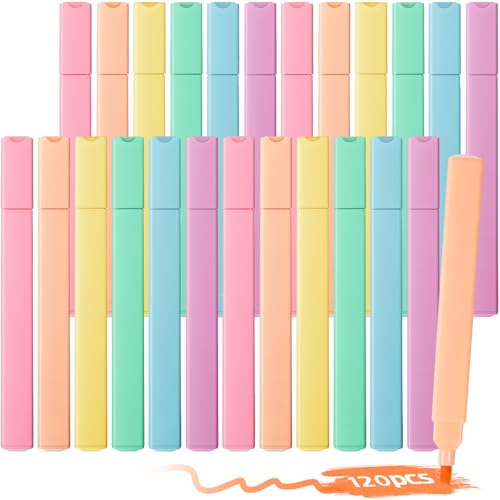 Marspark 120 Pcs Highlighters Bulk Chisel Tip Aesthetic 6 Assorted Colors No Bleed Cute Soft Bohemian Color Marker Pens for Journal Planner Notes Study Office Supplies (Pastel Colors) - color: Pastel Colors