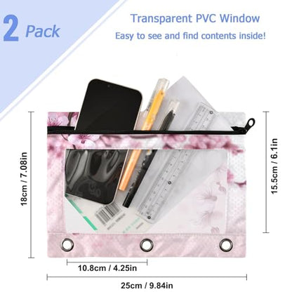 Studying 2 Pack Spring Cherry Blossom Tree Branch 3 Ring Binder Pencil Pouch Bags,Clear Window Zipper Storage Case for Boys Girls School Office Supplies Cosmetics Organizers - color: Multi-cherry Blossom