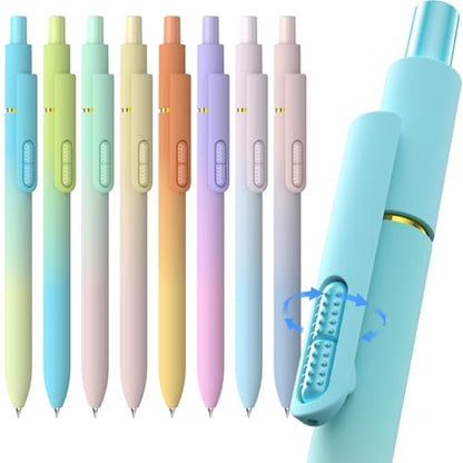 0.7mm Gel Pens Black Ink, 8 Pack Retractable Pens with Fidget Clip | Medium Point Smooth Writing, Quick-Drying, No Smudges, Stress Relief, Journaling, Note Taking, School, Office, Student/Adults - color: Gradient -8Pcs Black Ink