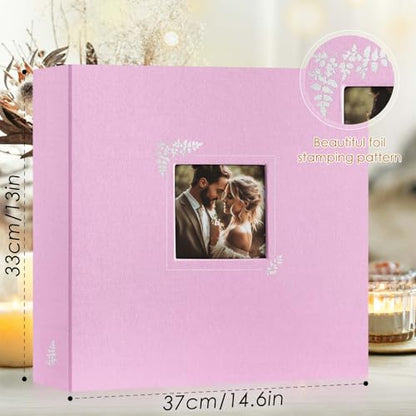 Lanpn Scrapbook Photo Album 12x12, Linen Window Design Cover Top Load 3 Ring Folder Binder Photobook Photo Book 12 x 12 inch with 30 Plastic Sleeves 60 Pages Pink - color: Pink, size: 12x12"