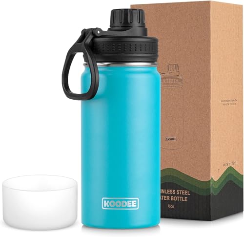 koodee Water Bottle for Kids-16 oz Stainless Steel Vacuum Insulated Sports Water Bottle for Black to School, Reuasble Metal Wide Mouth Water Flask for Girls Boys- BPA Free (Sky Blue) - color: Sky Blue, size: 16 Ounces