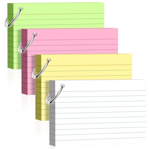160 Pcs Index Cards with Ring 4 x 6 Inch Colored Heavyweight Ruled Flash Cards, Flashcards with Ring for School & Office Supplies and Home Organization, Durable Study To Do List Lined Note Cards - color: Multicolor, size: 4x6 Inch