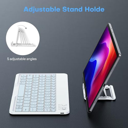 OMOTON Rechargeable Ultra-Slim Keyboard with Upgrade Oversize Keycaps, Adjustable Stand and Backlit, Wireless Bluetooth Keyboard for Samsung Tablet, iPad, Smartphone, Android, iOS, Windows, Blue - color: Blue