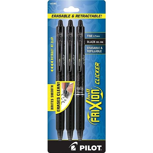 PILOT FriXion Clicker Erasable Pens, Refillable & Retractable Gel Ink Pens, Fine Point 0.7 mm, Black Ink, 18-Pack - Ideal for School, Journaling, & Office Writing