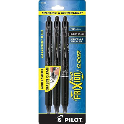 PILOT FriXion Clicker Erasable Pens, Refillable & Retractable Gel Ink Pens, Fine Point 0.7 mm, Black Ink, 18-Pack - Ideal for School, Journaling, & Office Writing