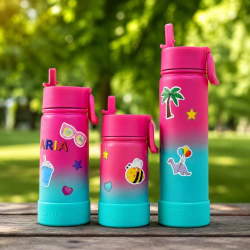 CHILLOUT LIFE 17oz Kids Insulated Stainless Steel Water Bottle with Leak Proof Straw Lid & 144 Stickers - color: Frozen Slushy, style: 17 oz