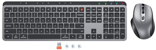 MEETION New Wireless Bluetooth Keyboard and Mouse, Dual Bluetooth and USB Full Size Rechargeable Keyboard with 4 DPI Ergonomic Mouse for Laptop/PC/Computer/iPad, Mac/Windows, C9990 Black Gray - color: Full Size Black