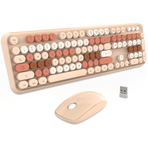 FOPETT Keyboard and Mouse Sets Wireless,Reliable 2.4 GHz Connectivity for PC,Laptop,Smart TV and More (Milk Tea Color) - color: V2020 Milk Tea Colorful