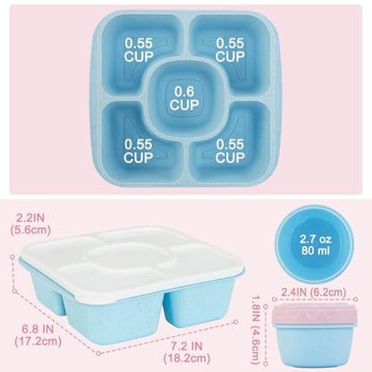 Original Lunchable Snack Containers - 5 Compartments Bento Snack Boxes with 1 Leakproof Small Containers, Wheat Straw, BPA-Free, Set of 2 (Bule+Pink) - color: Bule+Pink