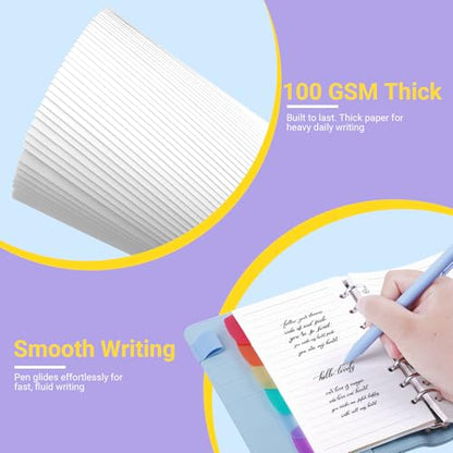 Antner A6 Lined Refill Paper 6-Hole Planner Inserts for A6 6-Ring Refillable Notebook Binder, 135 Sheets/270 Pages Wide Ruled Loose Leaf Filler Paper with 12 PCS Binder Dividers for Journal Notes - color: Lined Paper