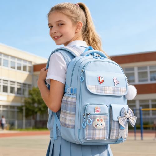 NSEQB Girls Backpack,Kids School Backpack With Lunch Box Pencil Case Set,Cute Childrens Schoolbag For Girls - color: Blue-2PCS