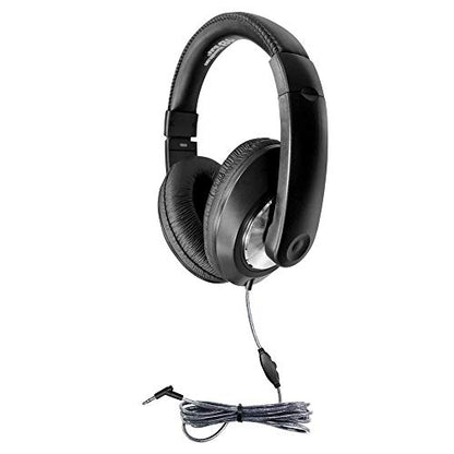 HamiltonBuhl Smart‑Trek Deluxe Over‑Ear Headphones, 3.5mm TRRS Plug, 40mm Drivers, Noise‑Isolating Leatherette Cushions, Durable Dura‑Cord, Adjustable Headband – Black (ST1BK)