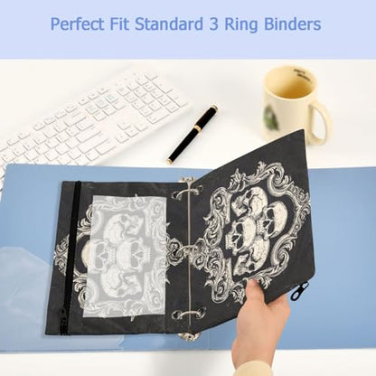 2 Pack Gothic Skulls Grunge Style Art Logo 3 Ring Binder Pencil Pouches Bags,Clear Window Storage Case with Zipper for Boys Girls School Office Supplies Cosmetics Organizers - color: Multi-skull