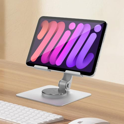 TIGRIS 360° Rotating Tablet Stand for iPad, Adjustable Foldable Metal Desk Stand, Stable Portable Tablet Holder for Office, Kitchen, Video Calls, Compatible with iPad Pro/Air/Mini, Kindle, Surface