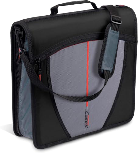 Case-it Mighty Zip Tab School Zipper Binder | 3-Inch O-Rings,600-Sheet Capacity,5-Subject Expanding File Folder,Multiple Pockets & Storage Organizer,Shoulder Strap | D-146 Jet Black,(Pack of 6) - color: A Jet Black, size: 6 Pack