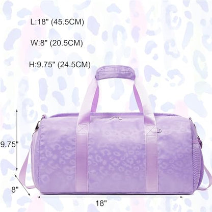 Jumpopack Dance Bag for Girls Duffle Bag Girls Overnight Bags Sleepover Gym Gymnastics Bags with Shoe Compartment and Wet Pocket,Leopard Shape - color: Leopard Purple