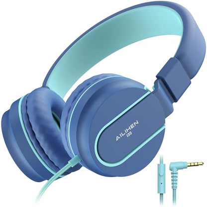 AILIHEN Kids Headphones, I35 On-Ear Headphones for School, Safe Volume 93dB, HD Mic Stereo Headphone for Kid Girls Boys, Foldable 3.5mm Wired for Chromebook, Laptop, Computer, Tablet (Blue) - color: Indigo
