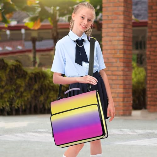 Pink Yellow Gradient Zipper Binder 3 Ring 1.5 Inch School Binder Organizer with Shoulder Strap Handle File Folder Pockets Large Capacity Students Girl Boy Men Office Work - color: Pink Yellow Gradient