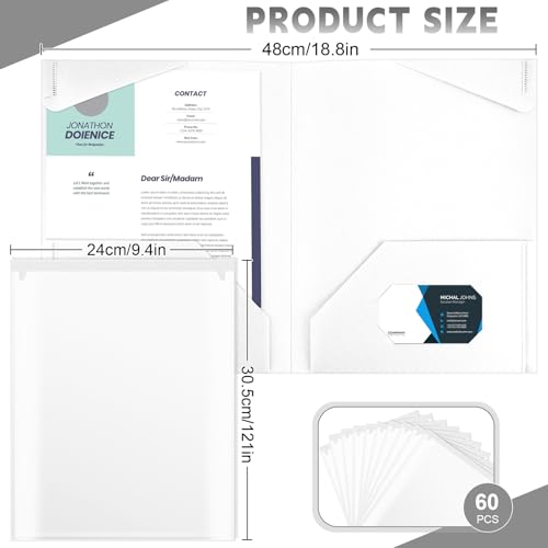 Henoyso 60 Pack Plastic Folders with Clear Front Pockets Bulk Heavy Duty File Folders with 2 Pockets and Card Slot for Student Teacher Back to School Supplies Office Presentation (White) - color: White