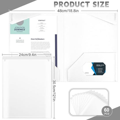 Henoyso 60 Pack Plastic Folders with Clear Front Pockets Bulk Heavy Duty File Folders with 2 Pockets and Card Slot for Student Teacher Back to School Supplies Office Presentation (White) - color: White
