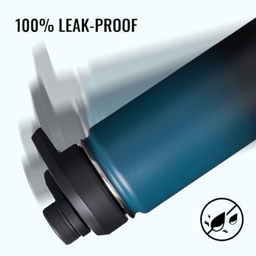 Fijinhom Insulated Water Bottle with Handle, 304 Stainless Steel Water Bottles with Wide Mouth, Double Wall Vacuum Sports Water Bottle, BPA Free, Keep Cold and Hot, 18 Ounces, Blue&Black - color: Blue/Black, size: 18 Ounces