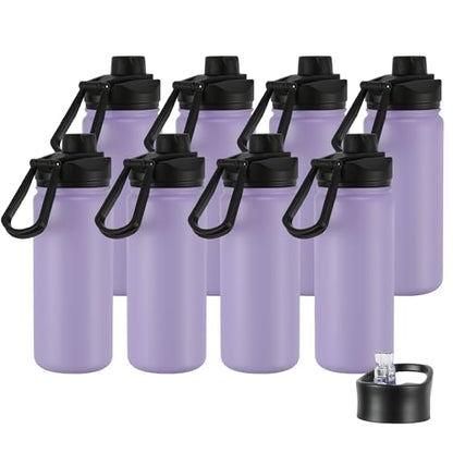 16 oz Insulated Water Bottle with Straw Lids, Stainless Steel Kids Water Bottles for School, Double Wall Vacuum Metal Water Bottle with Straw & Wide Mouth Lid, Lavender 8 Pack - color: Lavender, size: 16oz-8 Pack
