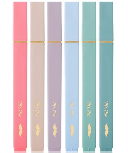 Mr. Pen- Aesthetic Highlighters No Bleed, 6 Pack, Assorted Colors | Chisel Tip, Cute Highlighters Assorted Colors for Journaling, Highlighting, Underlining, Fast Dry, Back to School Supplies - color: Morandi with Gold Trims